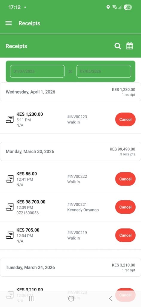 DukaPlus Receipts View
